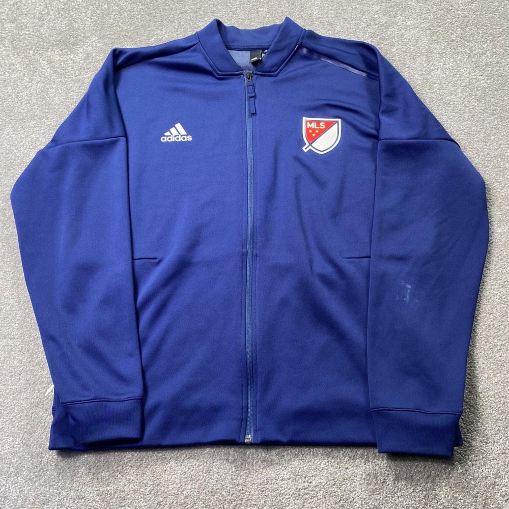 Adidas MLS Track Jacket Men Large Blue Full Zip Soccer Anthem Bomber Logo